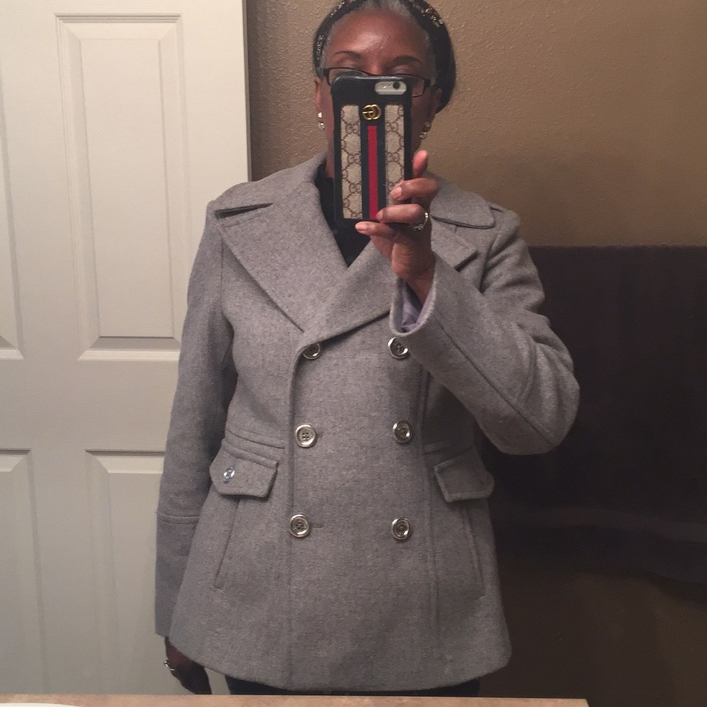 Michael Kors short double breasted wool coat large grey warm like new